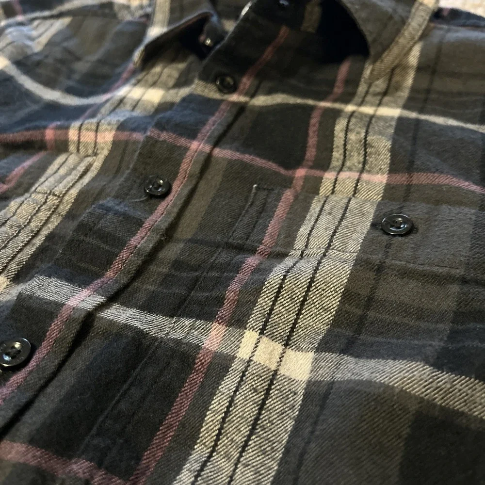 The‎ North Face Men's Flannel Shirt Long Sleeve Button Down Gray Black Size M
